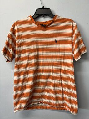 U.S. Polo Assn. Mens Orange & White Striped Cotton T-Shirt Embroidered Logo Size